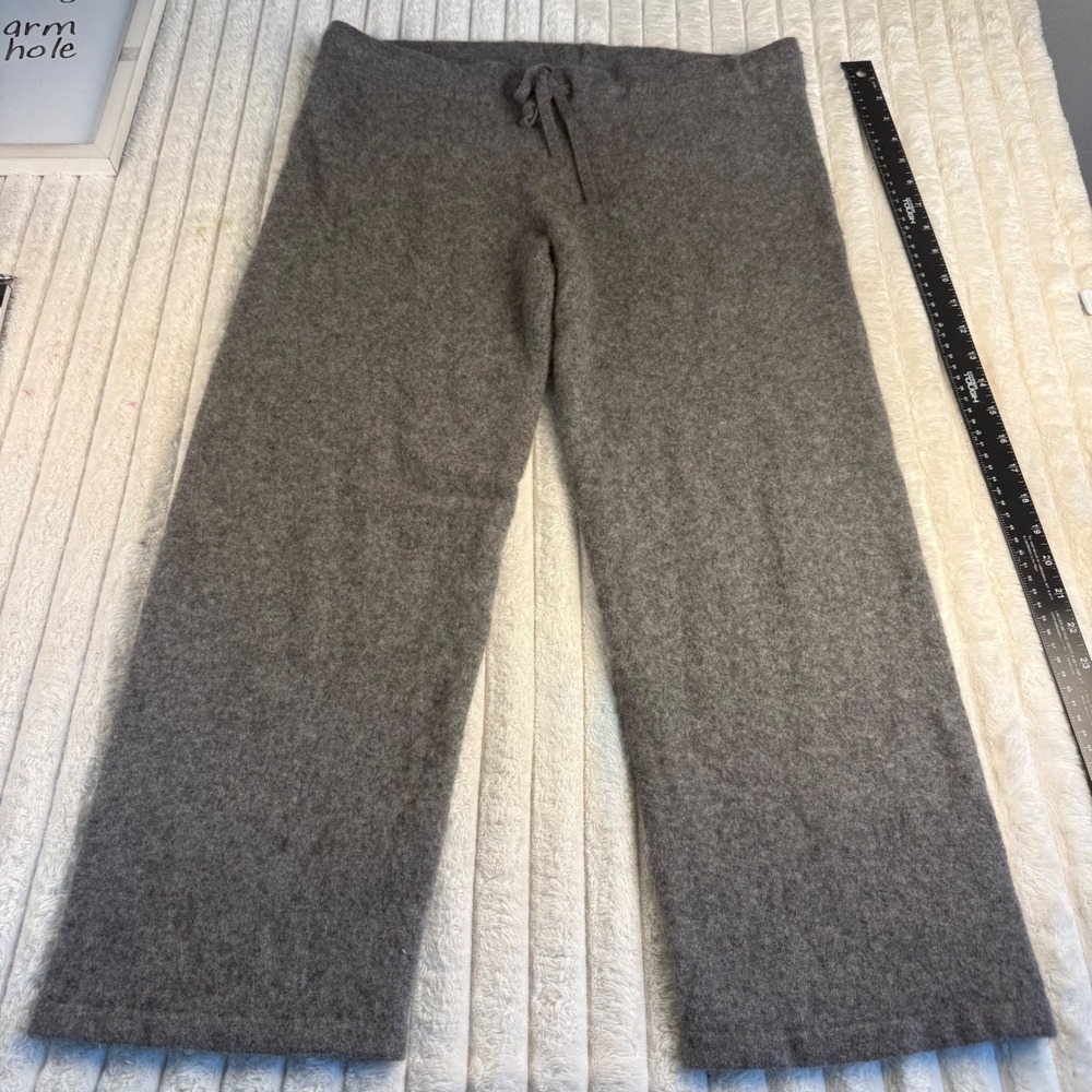 Hammacher Schlemmer Gray 100% Cashmere Lounge Pants XL Wide Leg Drawstring Knit - Picture 3 of 8